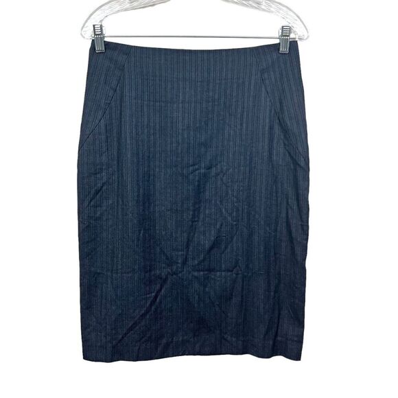 New York & Company Womens Pencil Skirt Pinstripe Blue Black Vented Zip Up Sz 6 - Picture 1 of 6